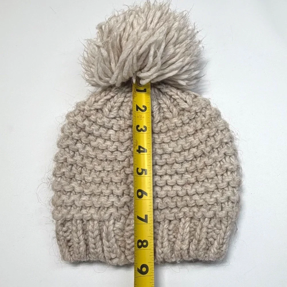 Nardi & Tagliaferri Chunky Knit Wool Alpaca Pom Beanie |‎ Made in Italy | Cream